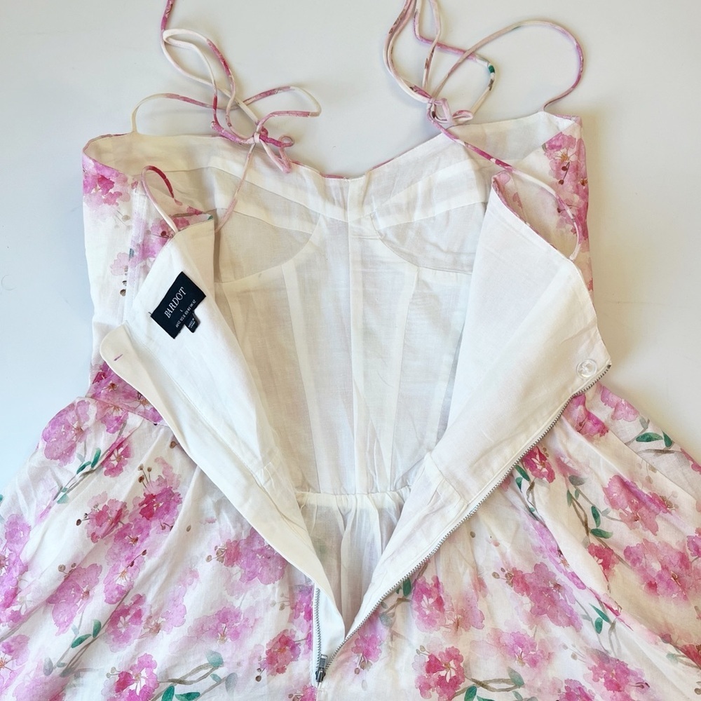 Bardot Elsie Floral Corset Mini Dress Pink Ramie Tie Strap Size 8 - Picture 10 of 16